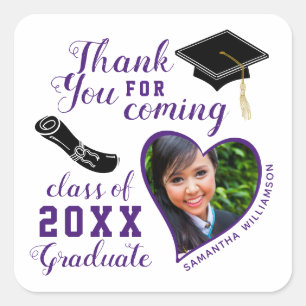 Thank You White and Purple Class of 2025 Graduate Square Sticker