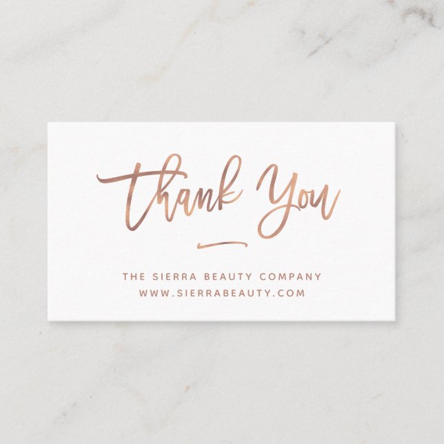 Thank You | White and Rose Gold Small Business Business Card (Front)