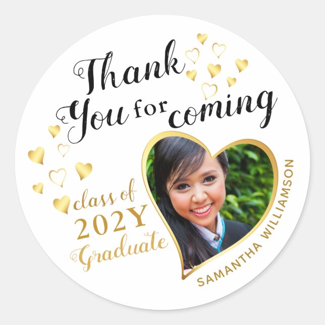Thank You White Black Gold Graduation Party Favour Classic Round Sticker (Front)