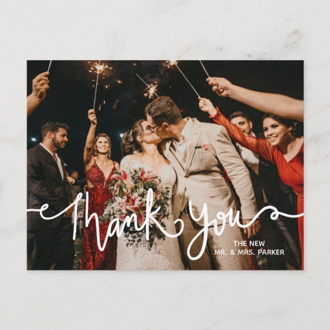 Thank You White Calligraphy Modern Elegant Chic Postcard (Front)