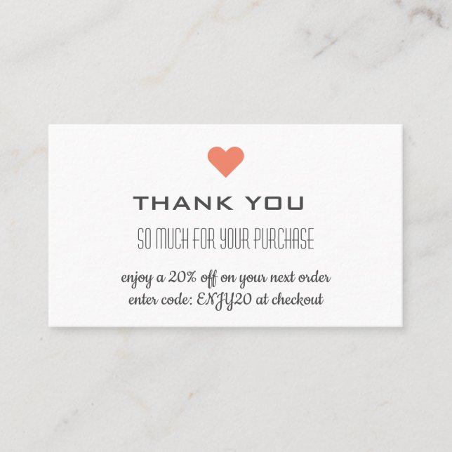 Thank You White Discount Heart Business Card (Front)