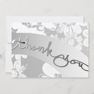 "Thank you!" White Floral&Grey Thank You Card