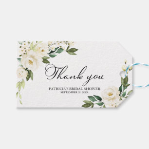 Thank You - White Flowers Greenery Geometric Gift Tags