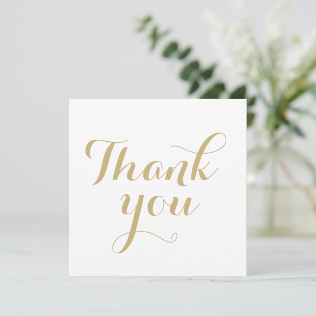 Thank you white gold calligraphy elegant card (Standing Front)