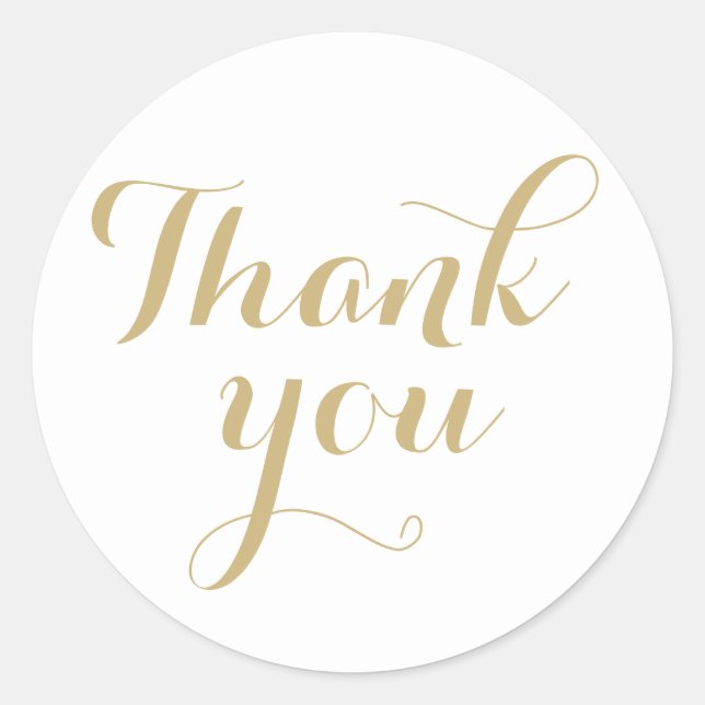 Thank you white gold calligraphy elegant stylish classic round sticker (Front)