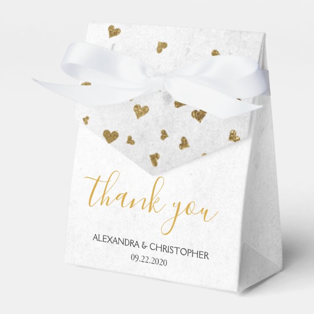 Thank You White Gold Foil Confetti Wedding Favour Box (Front Side)