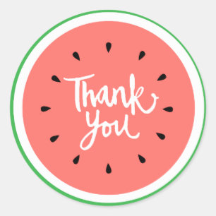 thank you white handlettering watermelon classic round sticker