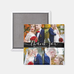 thank you,white handwriting 4 photos wedding black magnet