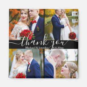 thank you,white handwriting 4 photos wedding black magnet