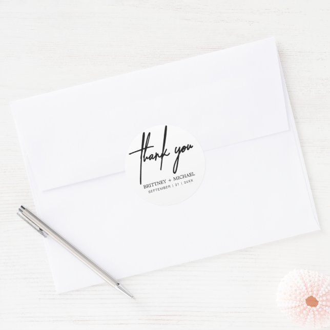 Thank You White Minimalist Wedding  Classic Round Sticker (Envelope)