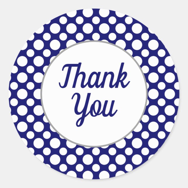 Thank You White Polka Dots on Blue Sticker (Front)