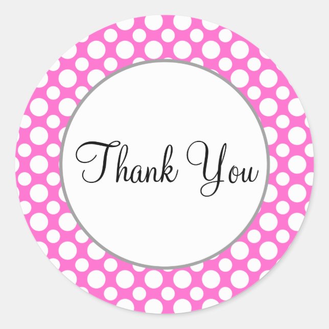 Thank You White Polka Dots on Pink Sticker (Front)