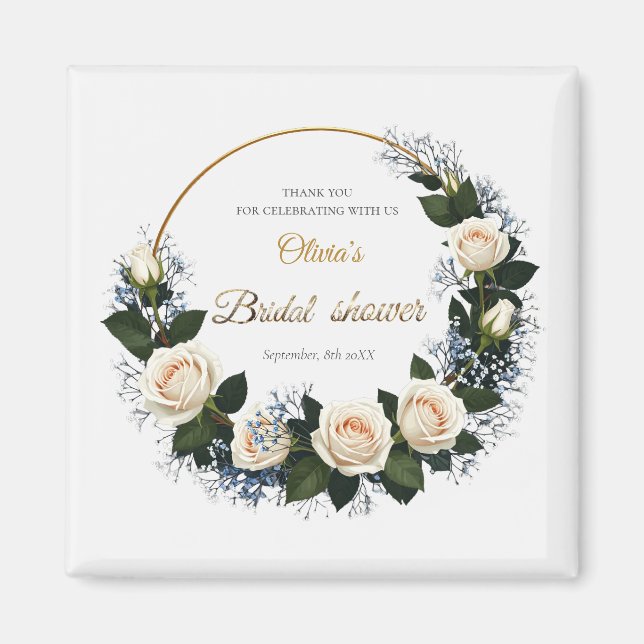 Thank You White Roses & Blue Baby’s Breath  Magnet (Front)