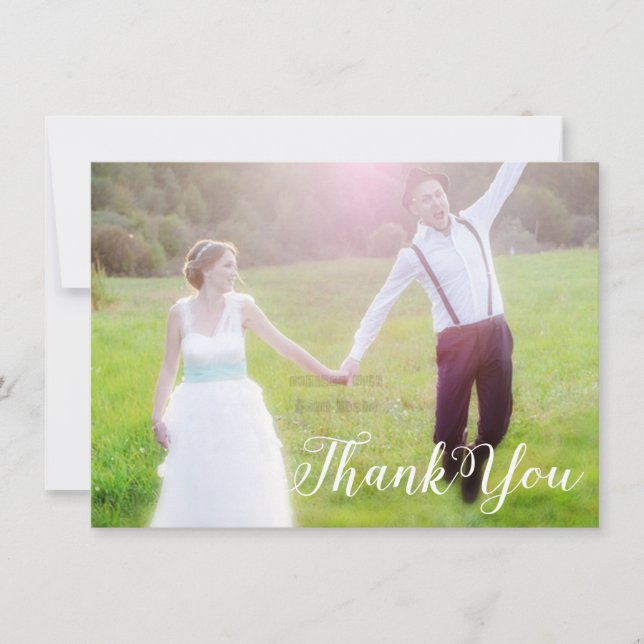 THANK YOU White Typography Photo Wedding Card (Front)