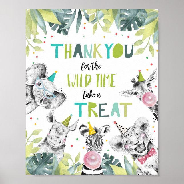 Thank You Wild Time Treat Safari Boy Birthday Sign (Front)
