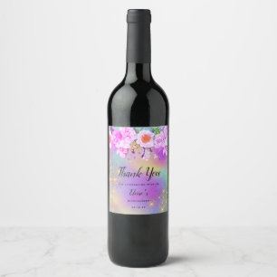 Thank You Wine Label Rainbow Floral Party Favour