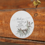 Thank you Winter Foliage Christmas Cotton  Wedding Classic Round Sticker<br><div class="desc">This design may be personalised in the area provided by changing the photo and/or text. Or it can be customised by clicking Personalise this Template and then choosing the click to customise further option and delete or change the colour of the background, add text, change the text colour or style,...</div>