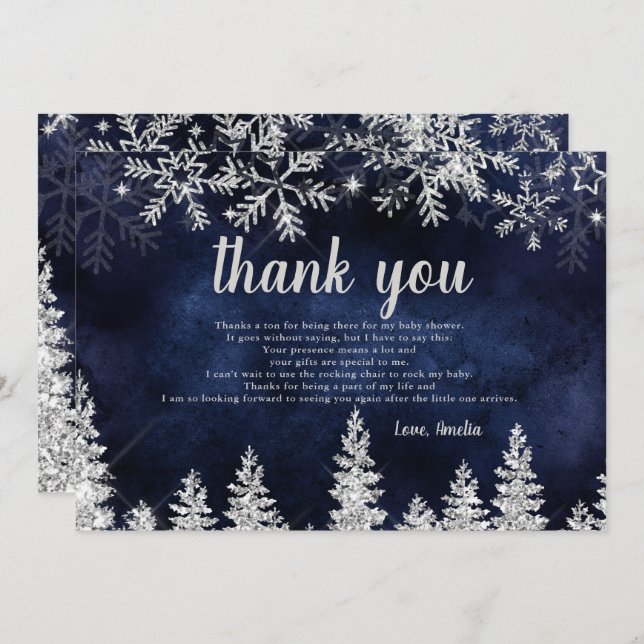 Thank you Winter silver snow pine baby shower (Front/Back)