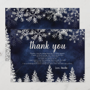 Thank you Winter silver snow pine baby shower Card