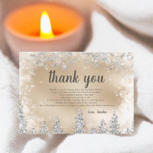 Thank you Winter silver snow pine gold baby shower Card