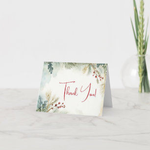 Thank You   Winter Watercolor Greenery  Card