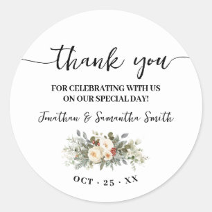 Thank You Winter White Flowers Wedding Classic Round Sticker
