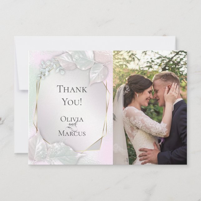 THANK YOU | Wispy Pink Shimmer PHOTO Frame Card (Front)