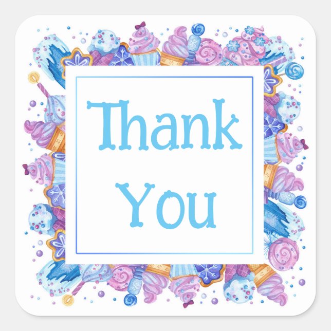 Thank You with Blue Desserts  Square Sticker (Front)