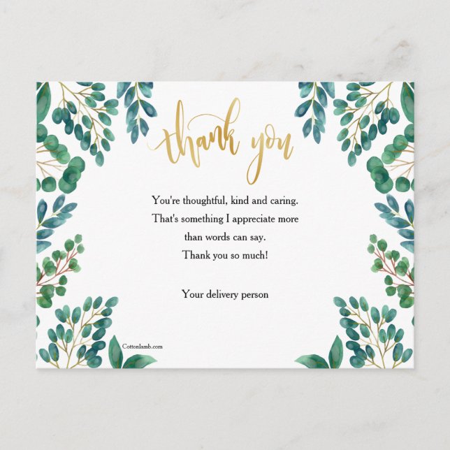 Thank You With Foliage Post Card (Front)