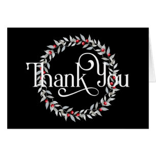 Thank You with Grey Wreath with Red Berries