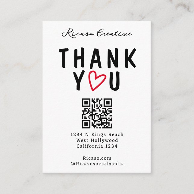 Thank You With Love Heart and QR Code Enclosure Card (Front)