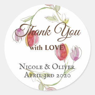 Thank You with Love Tulips Classic Round Sticker