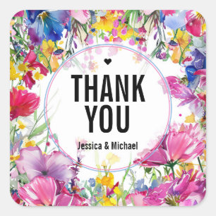 Thank You with 🖤 Meadow Blooms Bliss Square Sticker