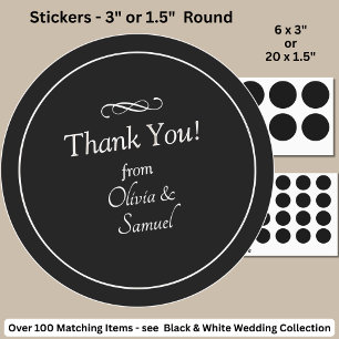 Thank You! with Names, Black White Infinity Scroll Classic Round Sticker