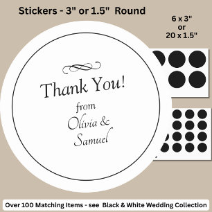 Thank You! with Names, Black White Infinity Scroll Classic Round Sticker