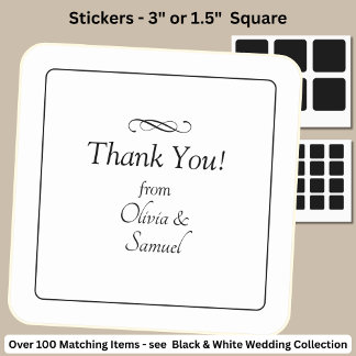 Thank You! with Names, Black White Infinity Scroll Square Sticker