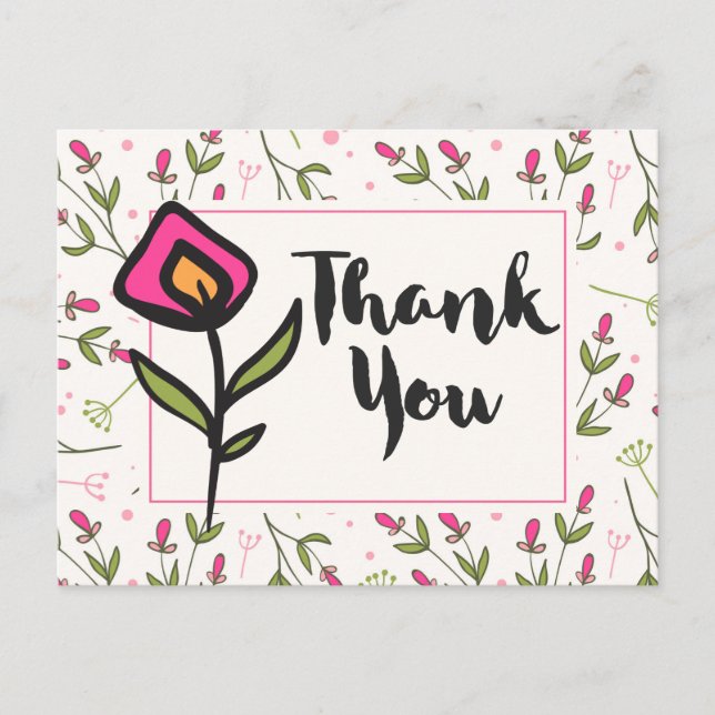 Thank You with Pink and Orange Flower Postcard (Front)