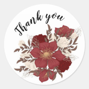 Thank you with red flowers classic round sticker