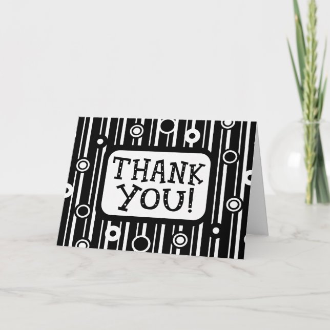 Thank You With Stripes And Circles Pattern Card (Front)