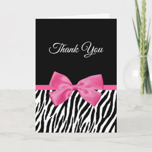 Thank You With Trendy Zebra Print and Pink Ribbon Card