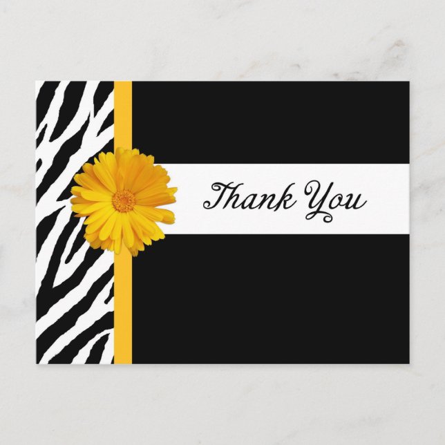 Thank You With Zebra Print and Girly Yellow Daisy Postcard (Front)