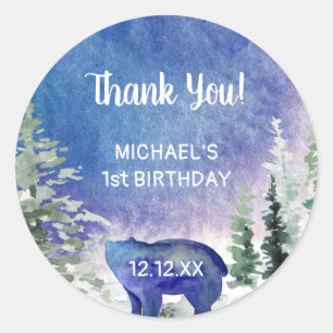 Thank You Woodland Watercolor Bear Classic Round Sticker