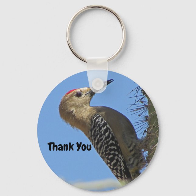 Thank You Woodpecker Saguaro Cactus Photo Bird Key Ring (Front)