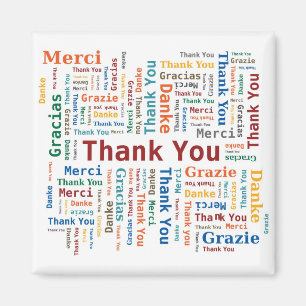 Thank You Word Cloud - 5 Languages - Multicolored Magnet
