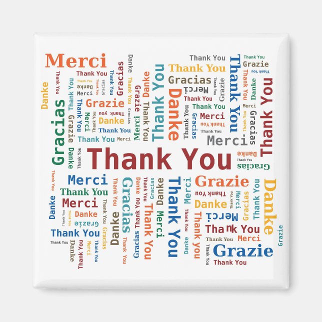 Thank You Word Cloud - 5 Languages - Multicolored Magnet (Front)