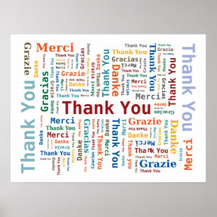 Thank You Word Cloud in 5 languages - Multicolored Poster
