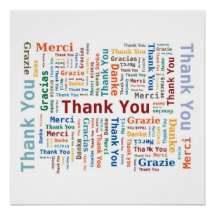 Thank You Word Cloud in 5 languages - Multicolored Poster