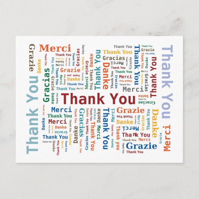 Thank You Word Cloud in 5 languages Postcard (Front)