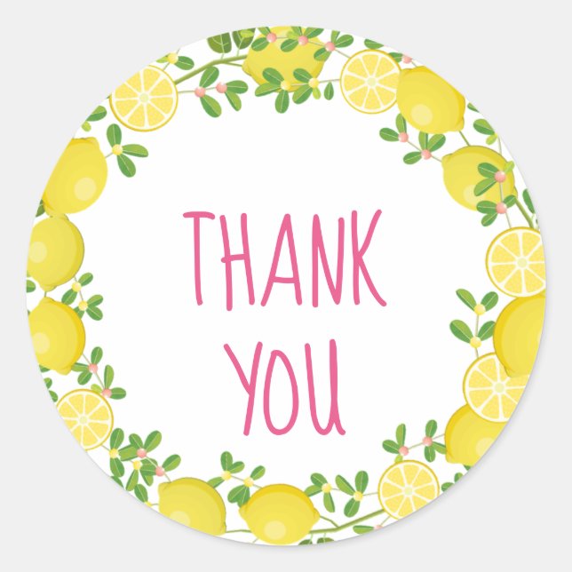 Thank You Wreath Citrus Lemon Classic Round Sticker (Front)