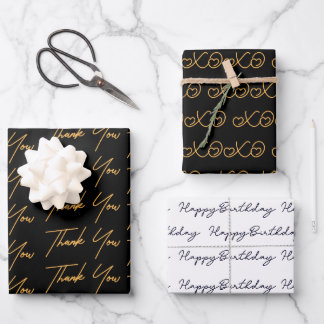 Thank You |  Xoxo | Birthday Text Pattern Wrapping Paper Sheet